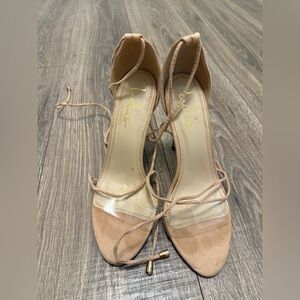 Lulus Women’s Beige Clear Strappy Heels Size 7.5